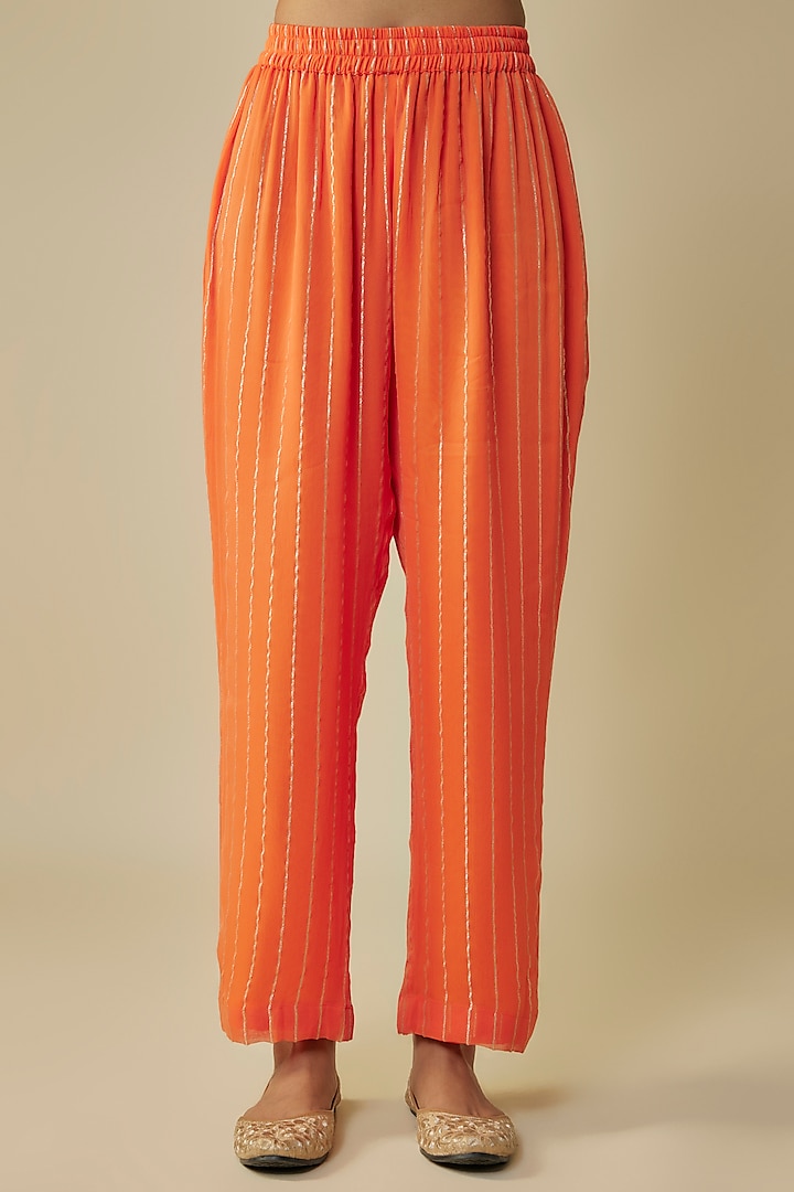 Tangerine Georgette Sequins Embroidered Kaftan Set by Kresha Lulla at Pernia's Pop Up Shop