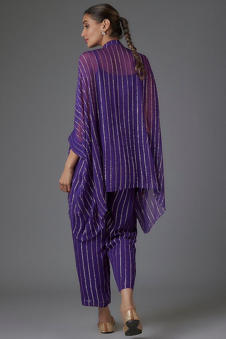Purple Georgette Sequins Embroidered Tunic Set by Kresha Lulla at Pernia's Pop Up Shop