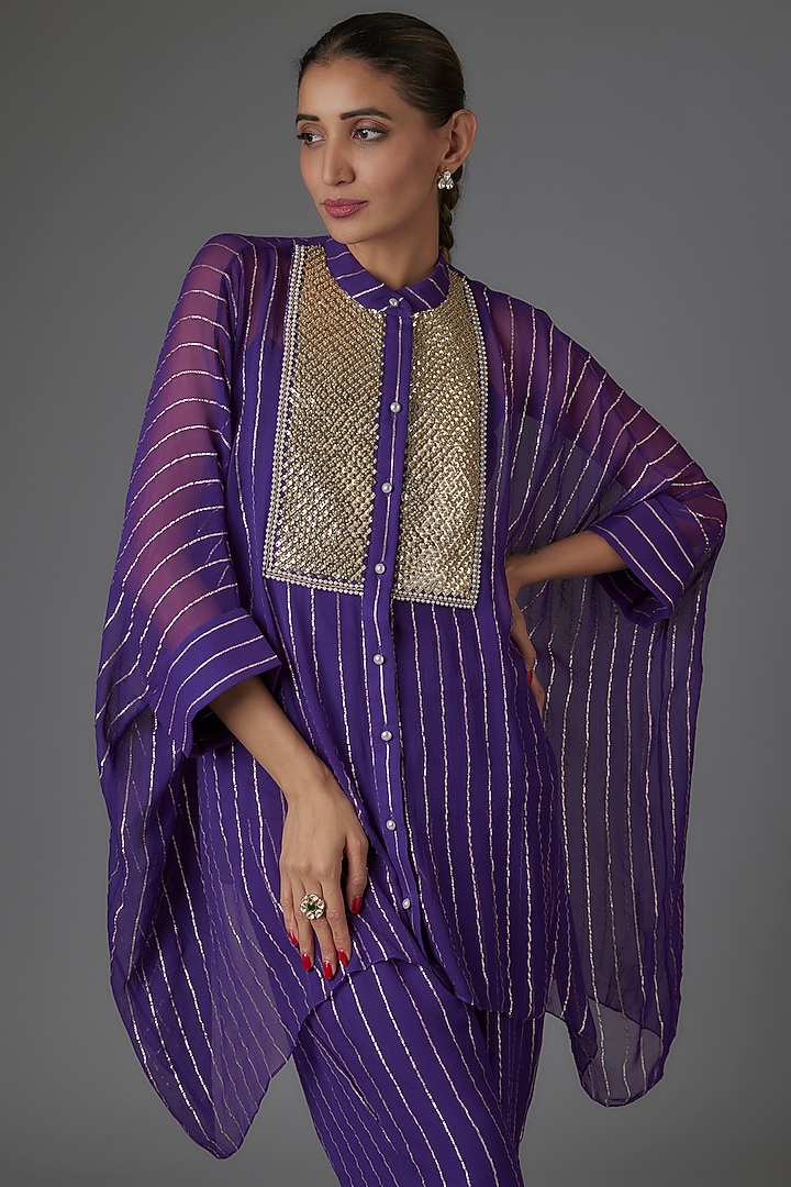 Purple Georgette Sequins Embroidered Tunic Set by Kresha Lulla at Pernia's Pop Up Shop