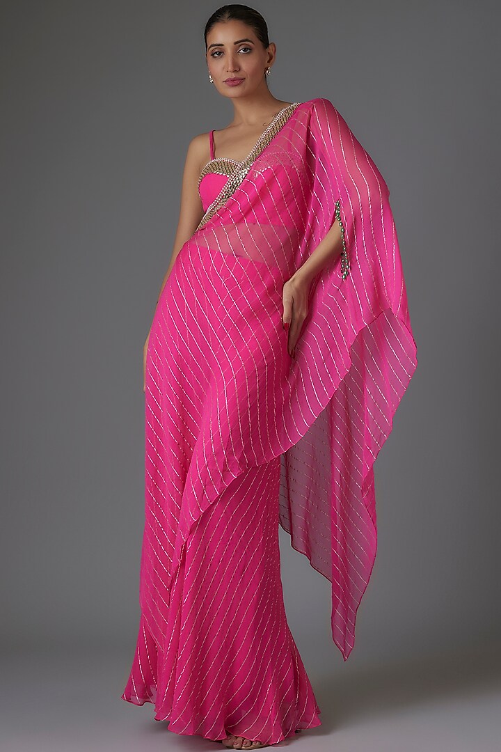 Pink Georgette Sequins & Bead Embroidered Asymmetric Cape Set by Kresha Lulla at Pernia's Pop Up Shop