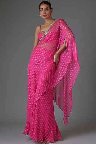 Pink Georgette Sequins & Bead Embroidered Asymmetric Cape Set by Kresha Lulla