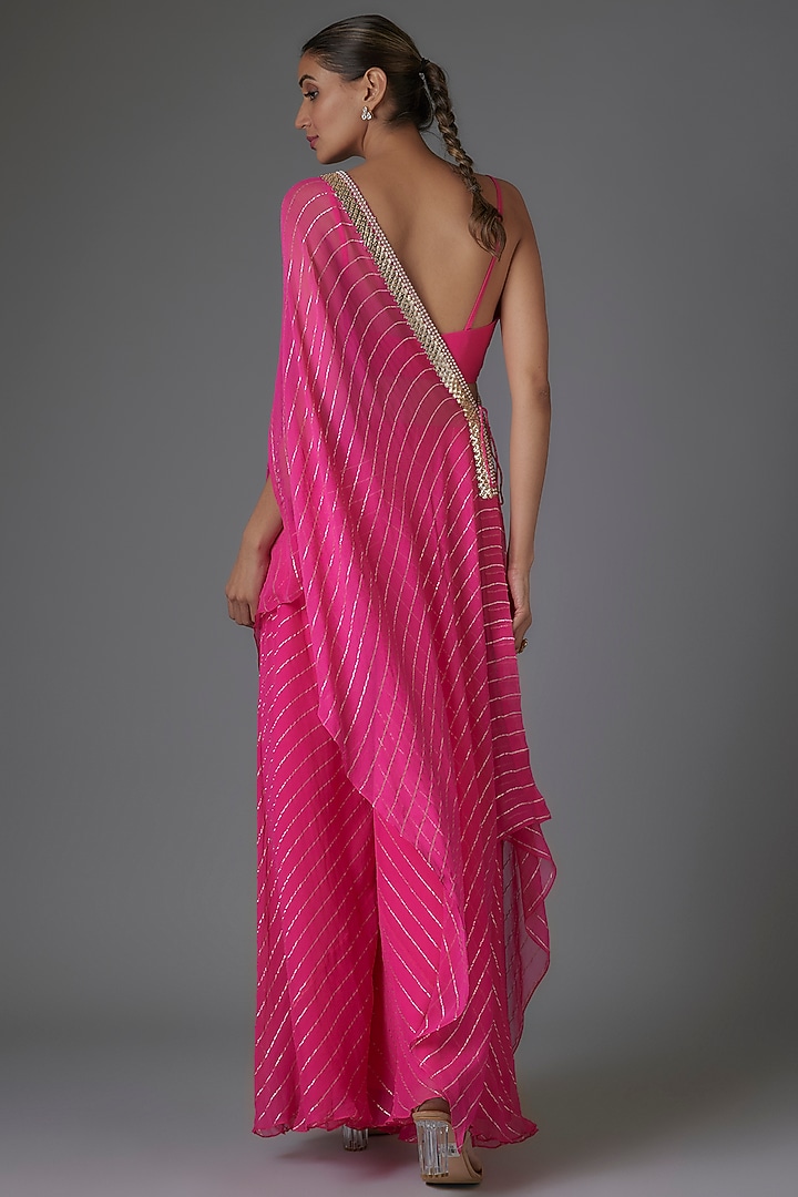 Pink Georgette Sequins & Bead Embroidered Asymmetric Cape Set by Kresha Lulla at Pernia's Pop Up Shop