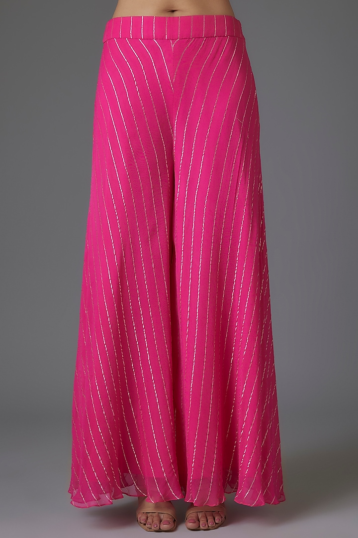 Pink Georgette Sequins & Bead Embroidered Asymmetric Cape Set by Kresha Lulla at Pernia's Pop Up Shop