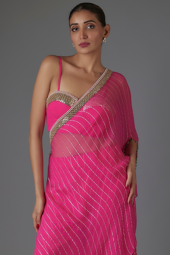 Pink Georgette Sequins & Bead Embroidered Asymmetric Cape Set by Kresha Lulla at Pernia's Pop Up Shop