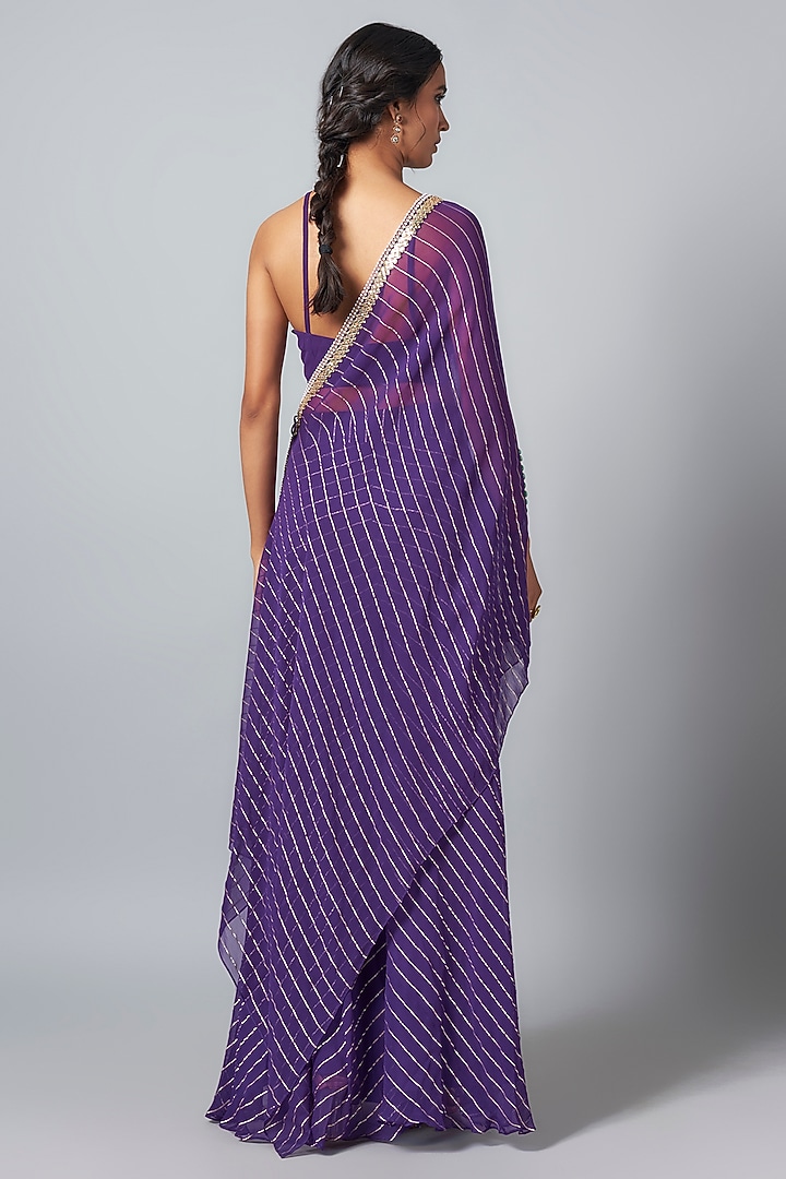 Purple Georgette Asymmetrical Gota Striped Cape Set by Kresha Lulla at Pernia's Pop Up Shop