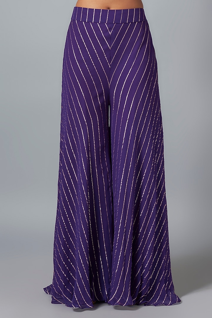 Purple Georgette Asymmetrical Gota Striped Cape Set by Kresha Lulla at Pernia's Pop Up Shop