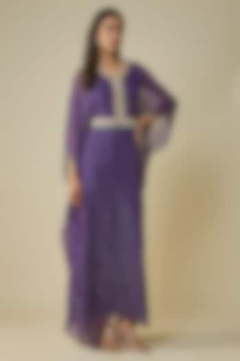 Purple Georgette Sequins Embroidered Kaftan by Kresha Lulla at Pernia's Pop Up Shop