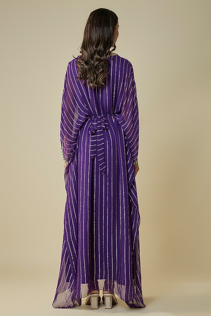 Purple Georgette Sequins Embroidered Kaftan by Kresha Lulla at Pernia's Pop Up Shop