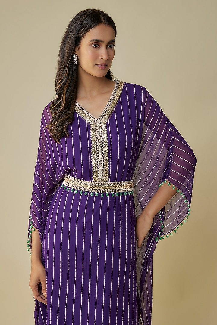 Purple Georgette Sequins Embroidered Kaftan by Kresha Lulla at Pernia's Pop Up Shop