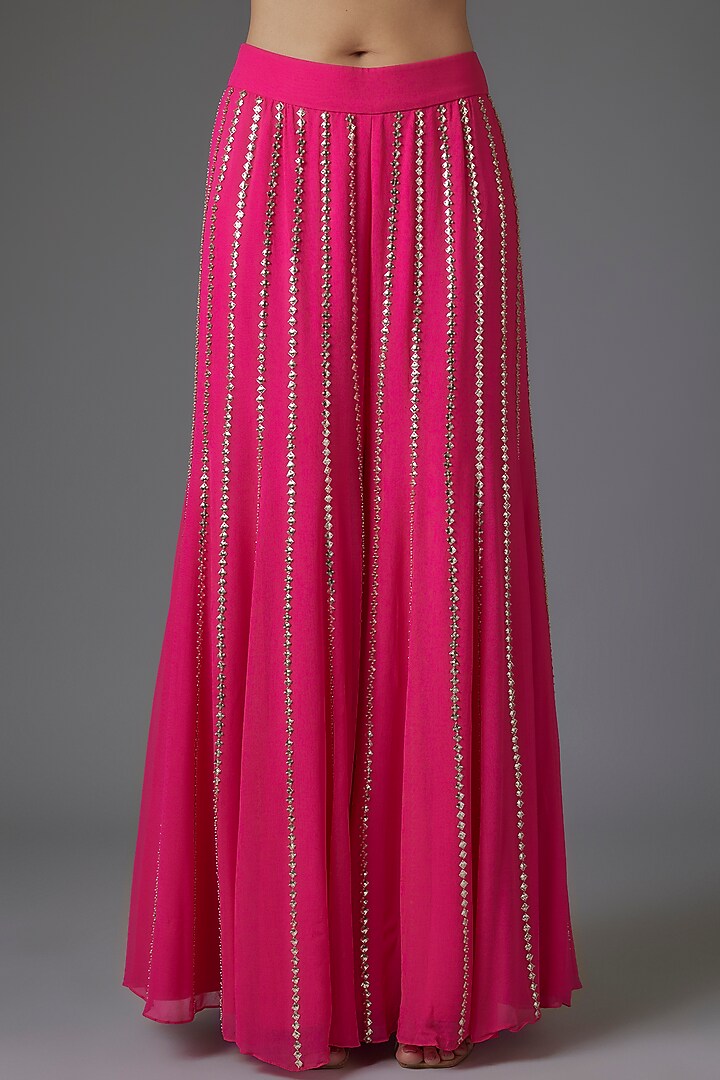Pink Raw Silk & Georgette Sequins Embroidered Wedding Sharara Set by Kresha Lulla at Pernia's Pop Up Shop