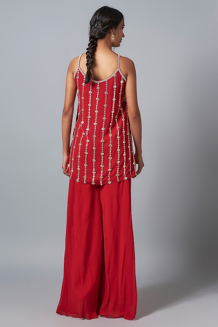Crimson Red Georgette Wedding Sharara Set by Kresha Lulla at Pernia's Pop Up Shop