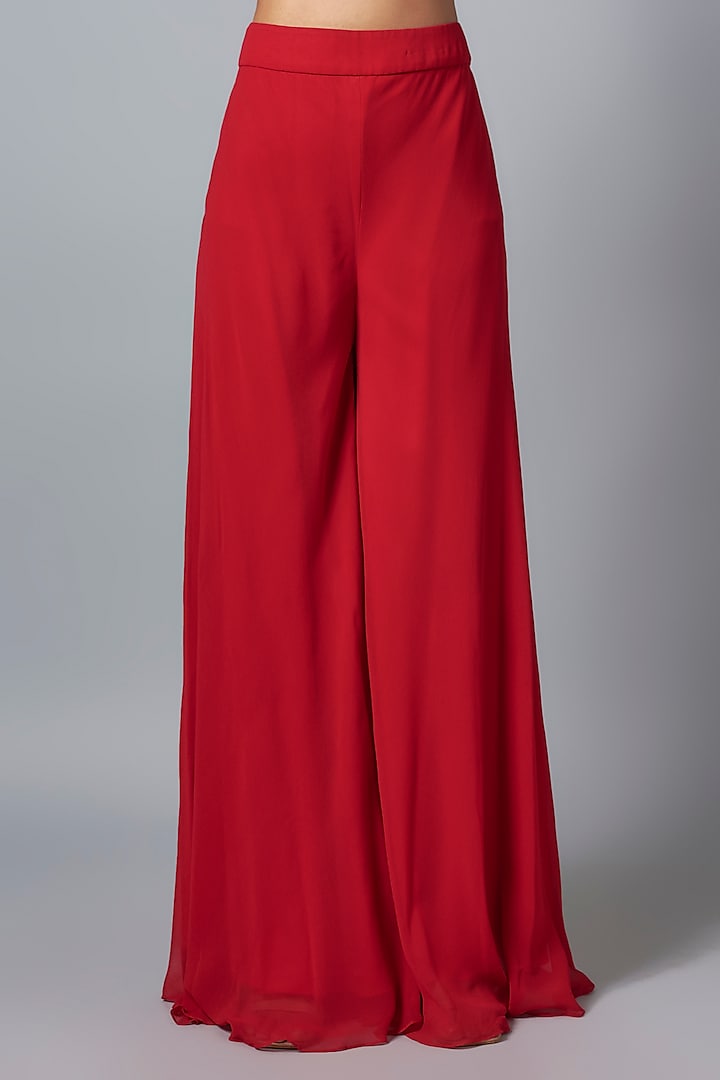 Crimson Red Georgette Wedding Sharara Set by Kresha Lulla at Pernia's Pop Up Shop