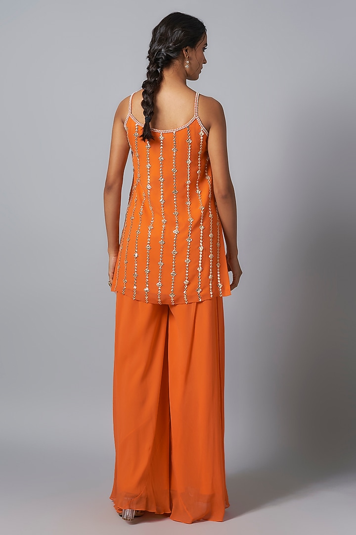 Tangerine Orange Georgette Wedding Sharara Set by Kresha Lulla at Pernia's Pop Up Shop