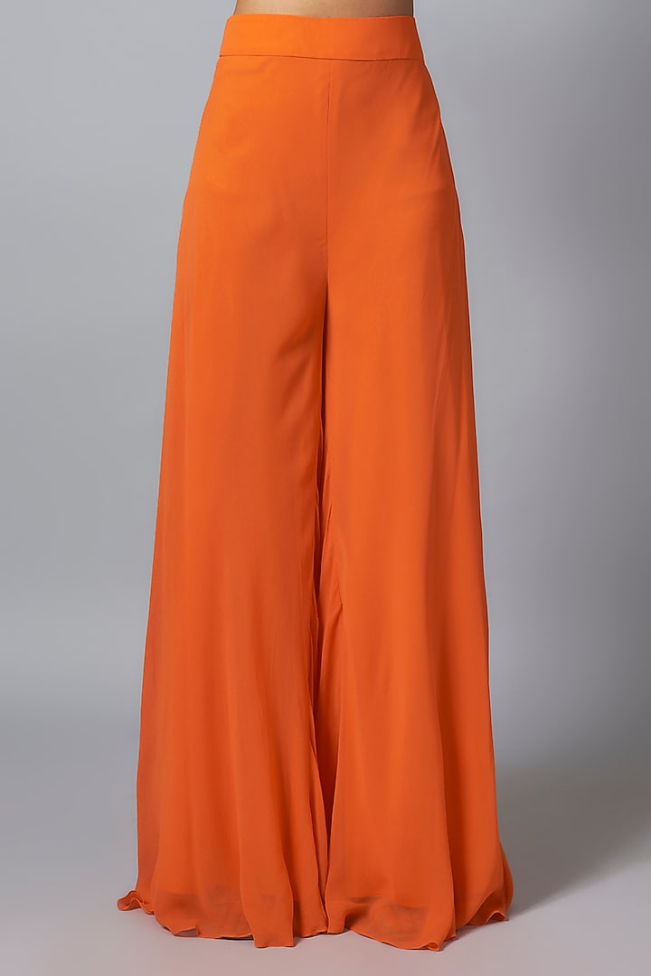 Tangerine Orange Georgette Wedding Sharara Set by Kresha Lulla at Pernia's Pop Up Shop