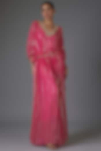 Pink Georgette Sequins Embroidered Kaftan by Kresha Lulla at Pernia's Pop Up Shop