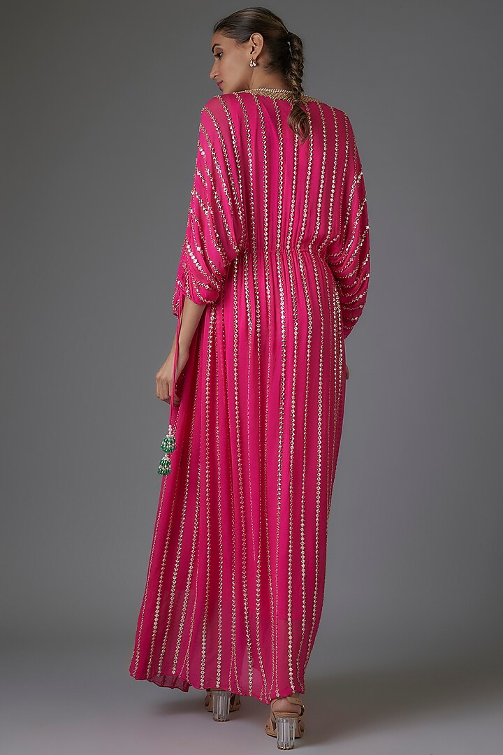 Pink Georgette Sequins Embroidered Kaftan by Kresha Lulla at Pernia's Pop Up Shop
