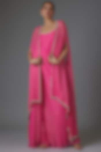 Pink Georgette Sequins & Bead Embroidered Cape Set by Kresha Lulla at Pernia's Pop Up Shop