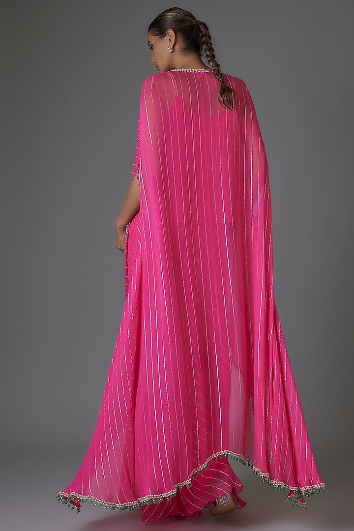 Pink Georgette Sequins & Bead Embroidered Cape Set by Kresha Lulla at Pernia's Pop Up Shop