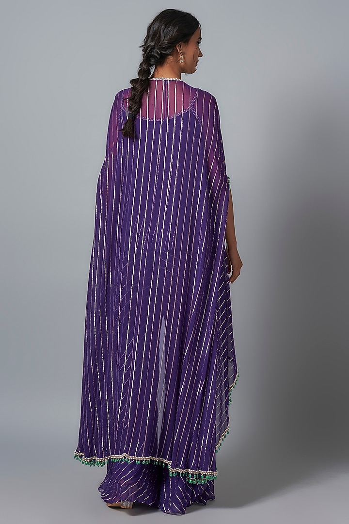 Purple Georgette Sequins Embroidered Cape Set by Kresha Lulla at Pernia's Pop Up Shop