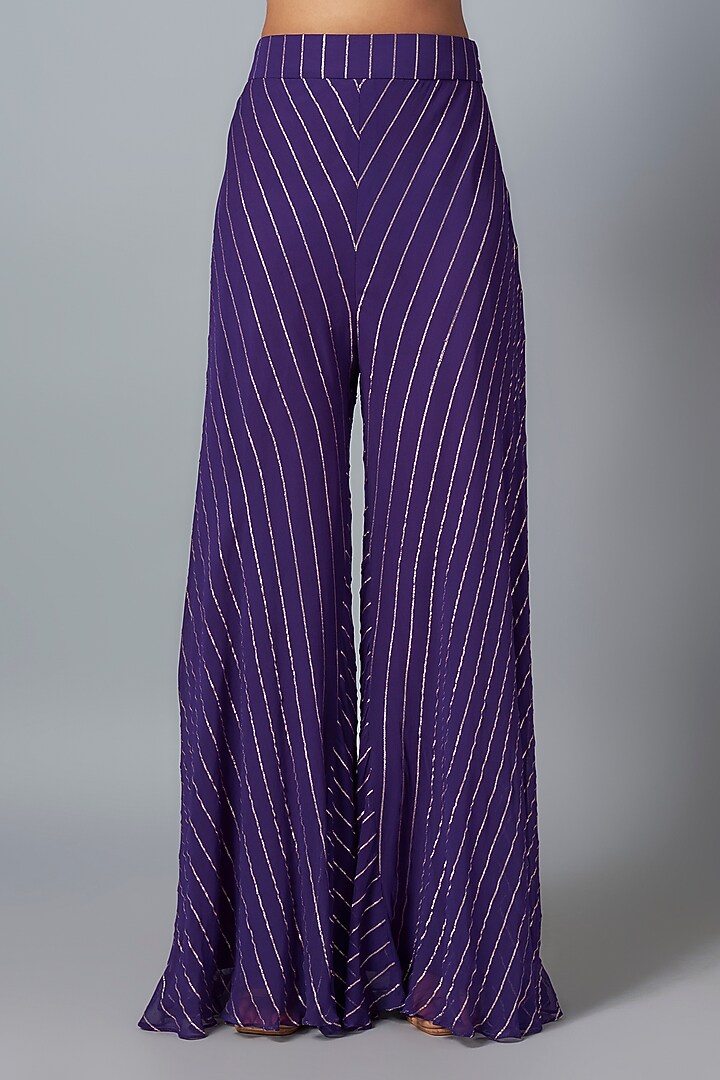 Purple Georgette Sequins Embroidered Cape Set by Kresha Lulla at Pernia's Pop Up Shop