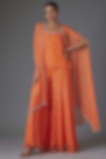 Orange Georgette Sequins & Bead Embroidered Cape Set by Kresha Lulla at Pernia's Pop Up Shop