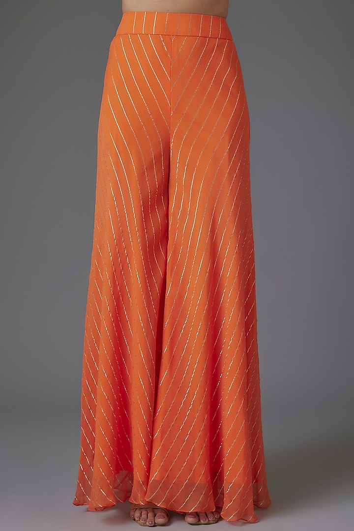 Orange Georgette Sequins & Bead Embroidered Cape Set by Kresha Lulla at Pernia's Pop Up Shop