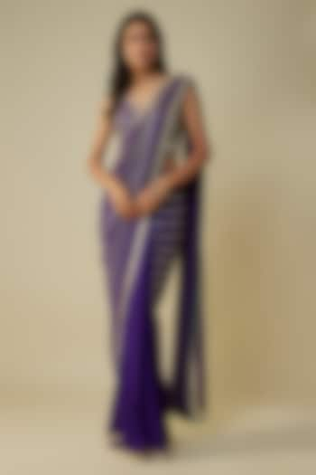 Purple Georgette & Raw Silk Sequins Embroidered Saree Set by Kresha Lulla at Pernia's Pop Up Shop