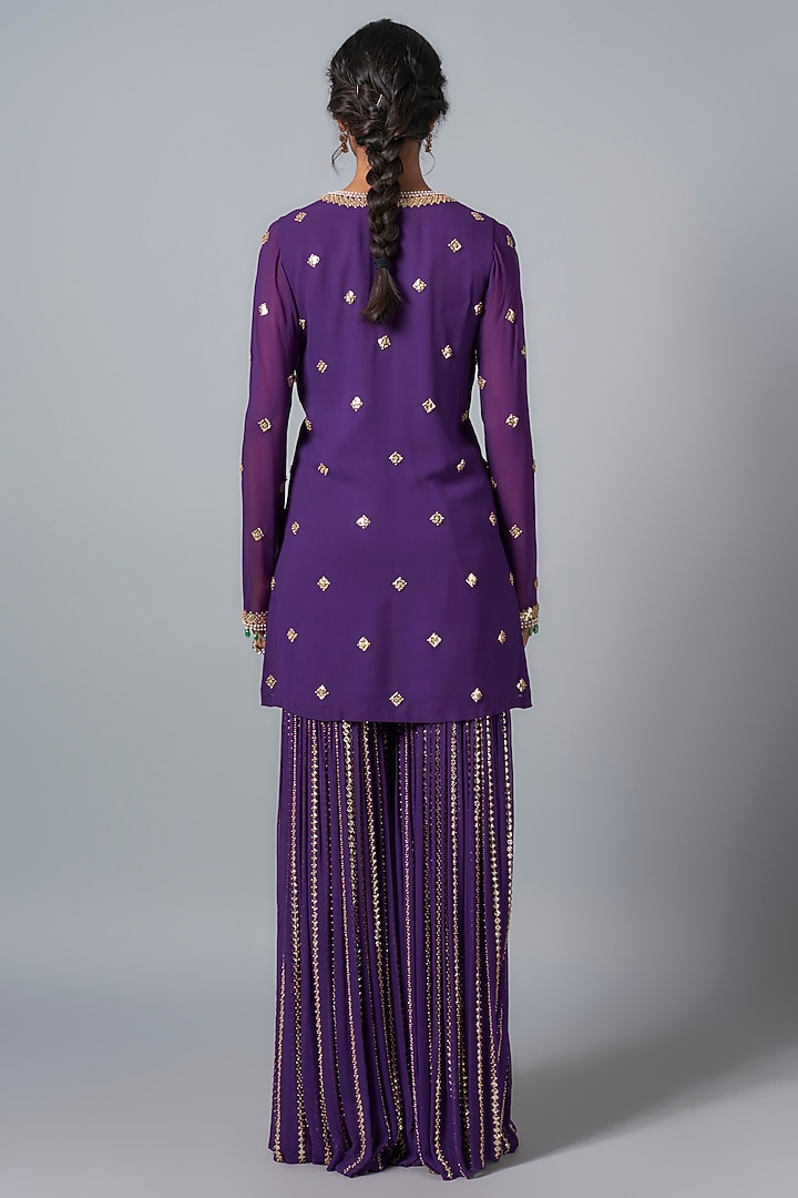 Purple Georgette Sequins Embroidered Bridal Sharara Set by Kresha Lulla at Pernia's Pop Up Shop