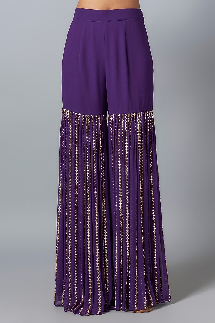 Purple Georgette Sequins Embroidered Bridal Sharara Set by Kresha Lulla at Pernia's Pop Up Shop