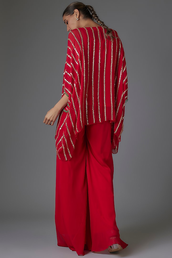 Red Georgette Sequins & Bead Embroidered Tunic Set by Kresha Lulla at Pernia's Pop Up Shop