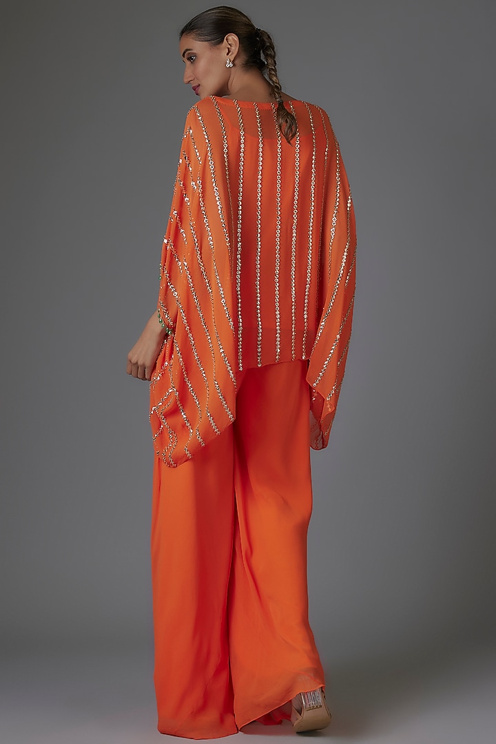 Orange Georgette Sequins & Bead Embroidered Tunic Set by Kresha Lulla at Pernia's Pop Up Shop