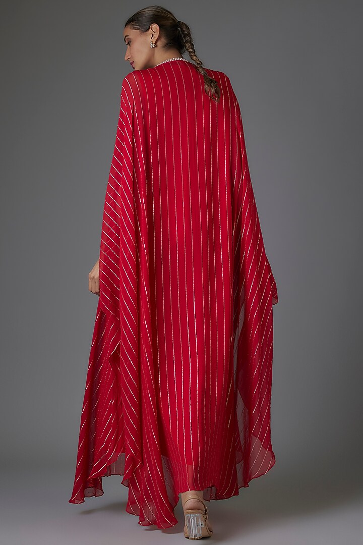 Red Georgette Sequins & Bead Embroidered Kaftan by Kresha Lulla at Pernia's Pop Up Shop