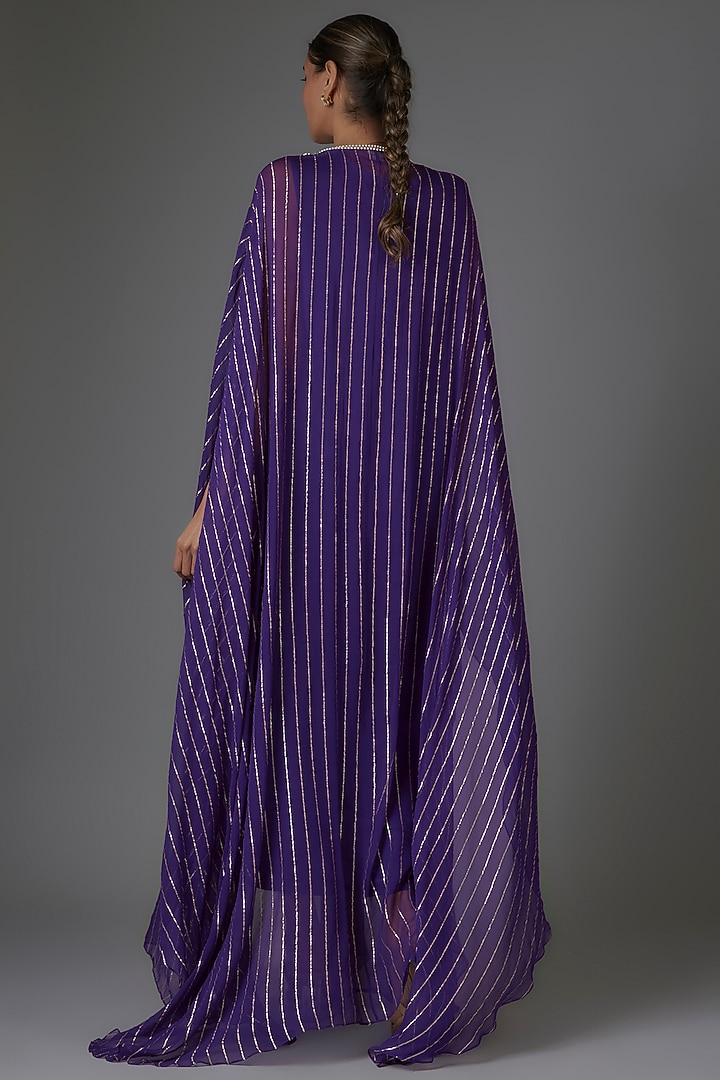 Purple Georgette Sequins & Bead Embroidered Kaftan by Kresha Lulla at Pernia's Pop Up Shop