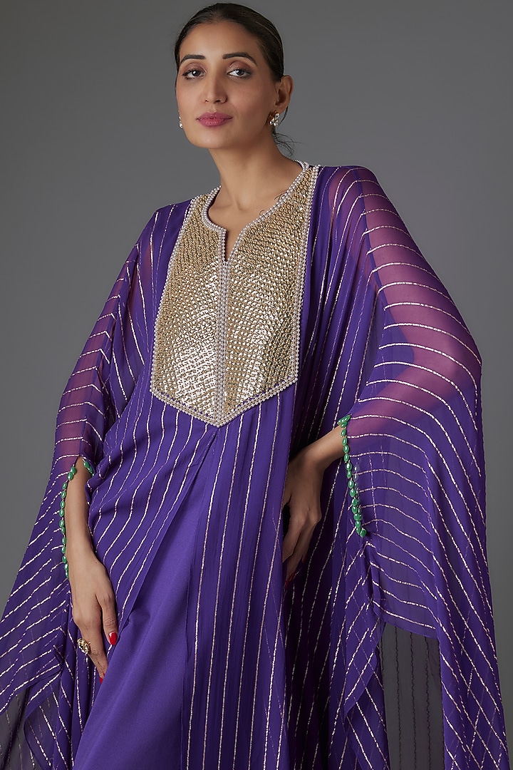 Purple Georgette Sequins & Bead Embroidered Kaftan by Kresha Lulla at Pernia's Pop Up Shop