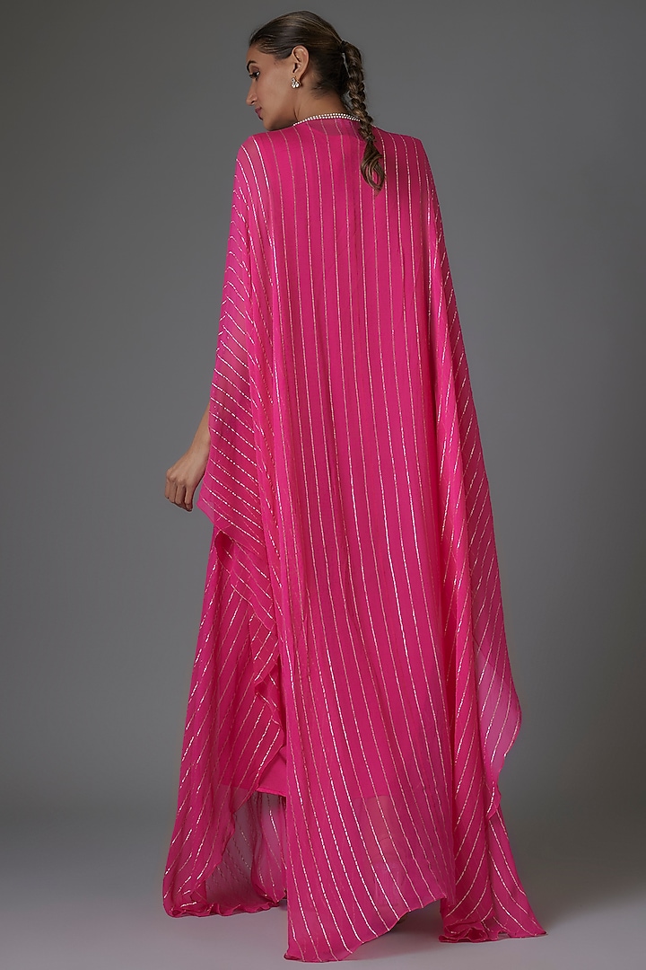Fuchsia Pink Georgette Sequins & Bead Embroidered Kaftan by Kresha Lulla at Pernia's Pop Up Shop