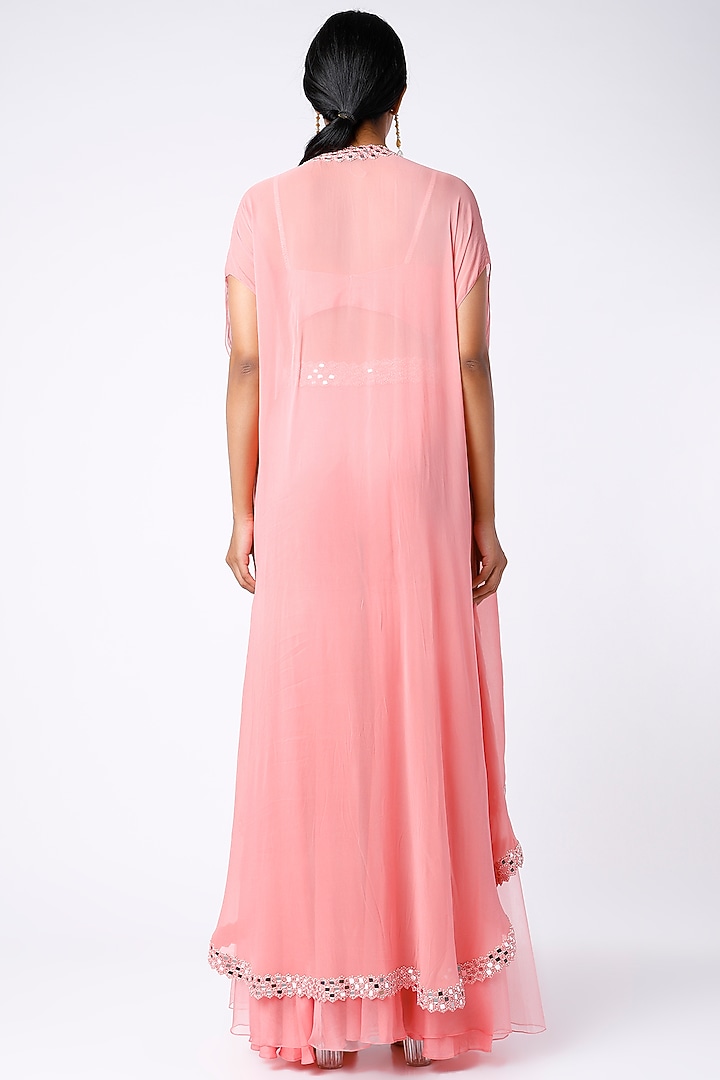 Bubblegum Pink Embroidered Ruffled Pant Set by Kresha Lulla at Pernia's Pop Up Shop