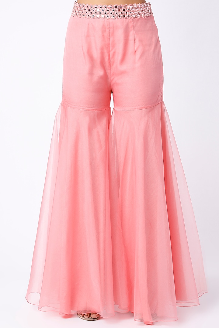 Bubblegum Pink Embroidered Ruffled Pant Set by Kresha Lulla at Pernia's Pop Up Shop