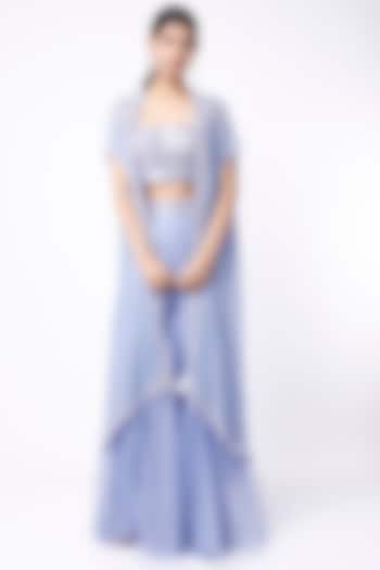 Periwinkle Blue Mirror Embroidered Wedding Sharara Set by Kresha Lulla at Pernia's Pop Up Shop