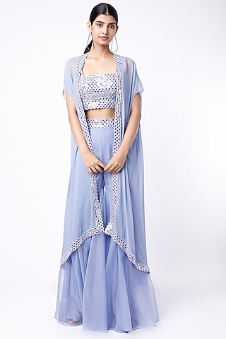 Periwinkle Blue Mirror Embroidered Sharara Set by Kresha Lulla
