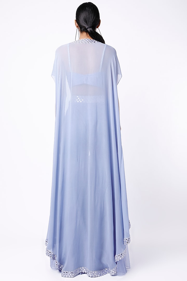 Periwinkle Blue Mirror Embroidered Wedding Sharara Set by Kresha Lulla at Pernia's Pop Up Shop