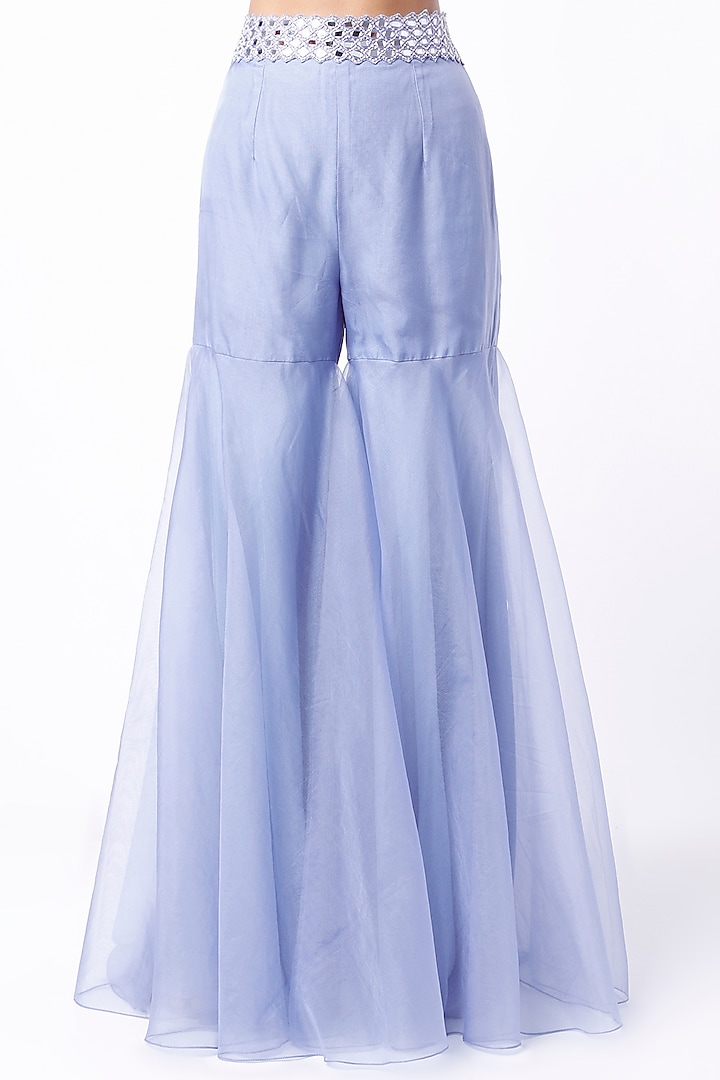 Periwinkle Blue Mirror Embroidered Wedding Sharara Set by Kresha Lulla at Pernia's Pop Up Shop