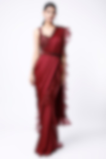 Maroon Sequins Embroidered Saree Set by Kresha Lulla at Pernia's Pop Up Shop