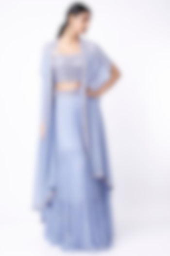 Periwinkle Blue Embroidered Skirt Set by Kresha Lulla at Pernia's Pop Up Shop