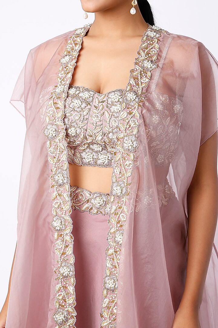 Pastel Lavender Embroidered Skirt Set by Kresha Lulla at Pernia's Pop Up Shop