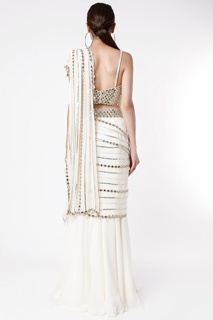 Ivory Mirror Embroidered Wedding Lehenga Saree Set by Kresha Lulla at Pernia's Pop Up Shop