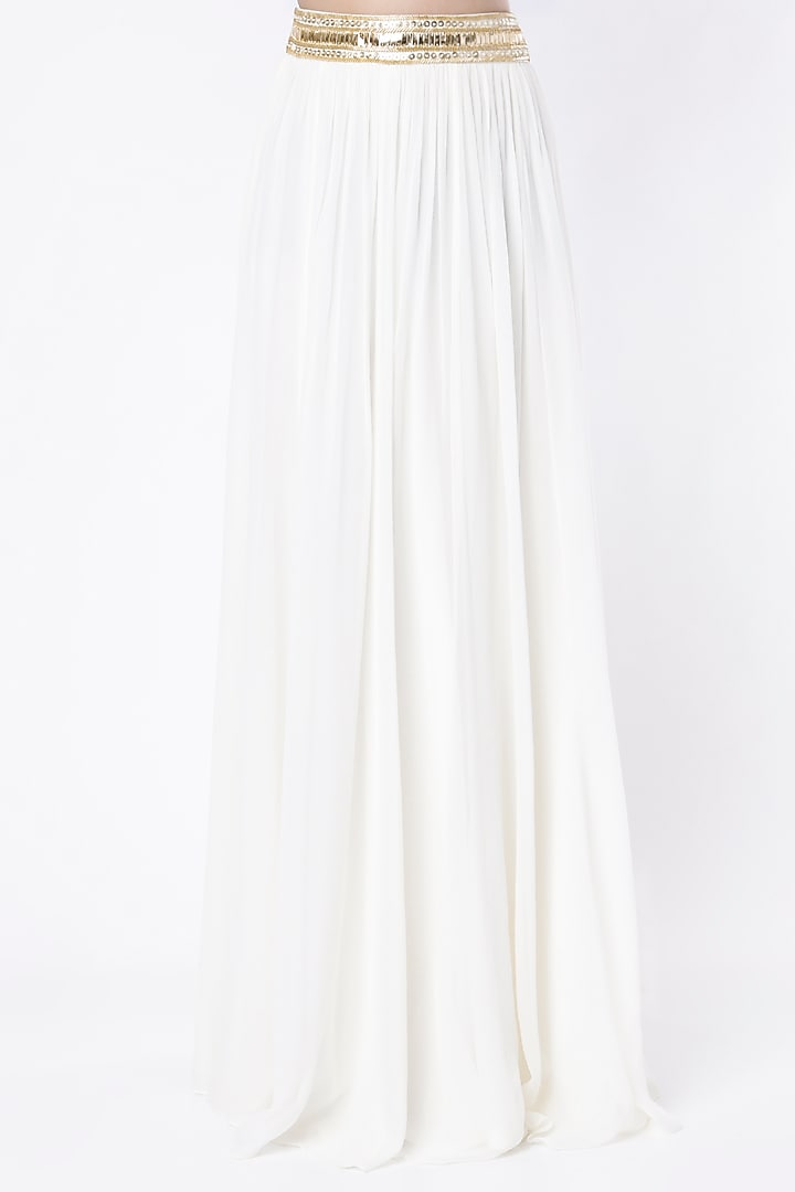 Ivory Geometric Mirror Embroidered Skirt Set by Kresha Lulla at Pernia's Pop Up Shop