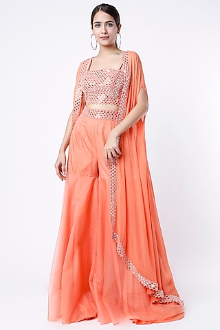 Orange Mirror Embroidered Sharara Set by Kresha Lulla