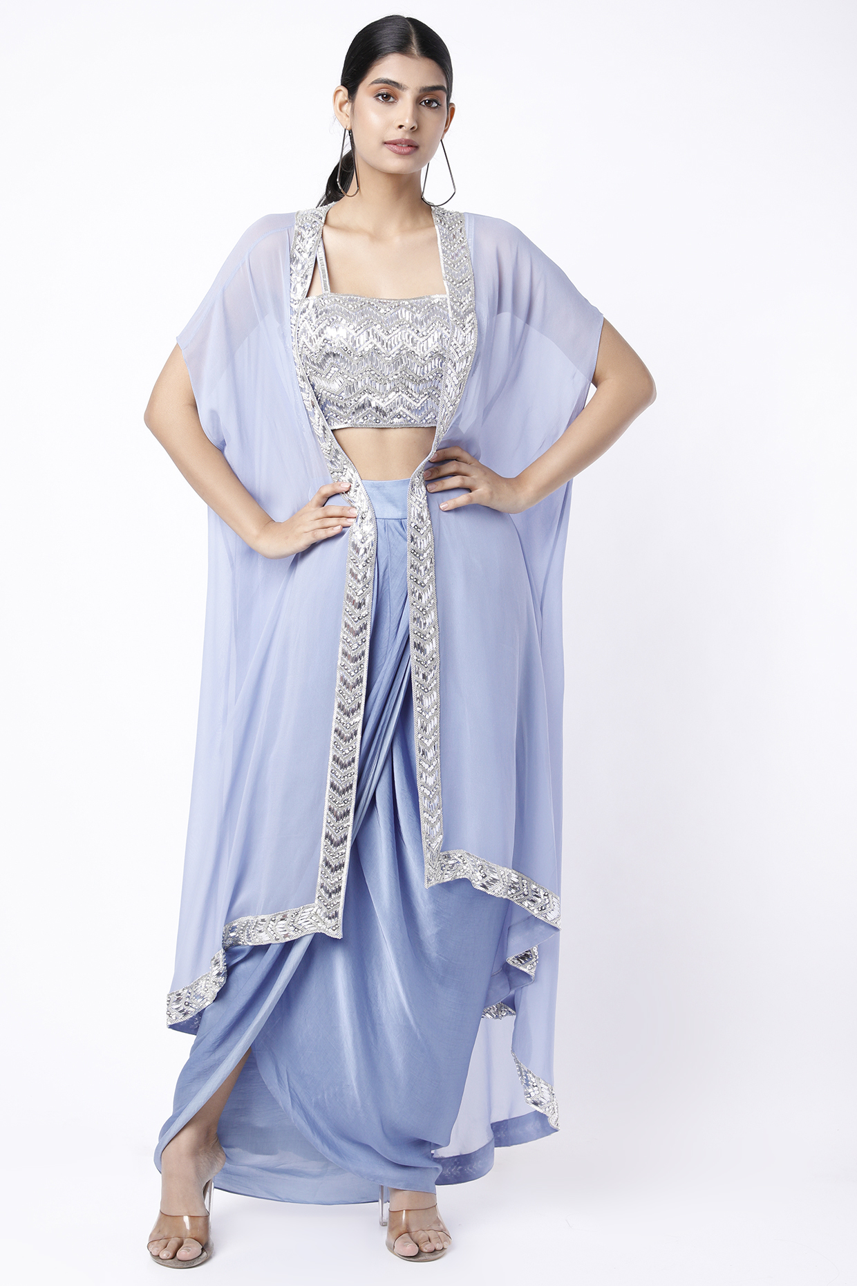 Periwinkle Blue Sequins Embroidered Dhoti Set by Kresha Lulla at Pernia's Pop Up Shop