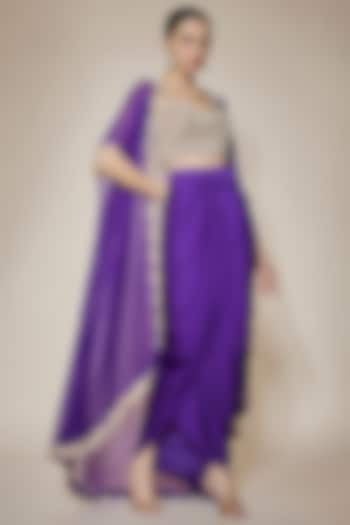 Purple Cotton Satin Dhoti Skirt Set by Kresha Lulla at Pernia's Pop Up Shop