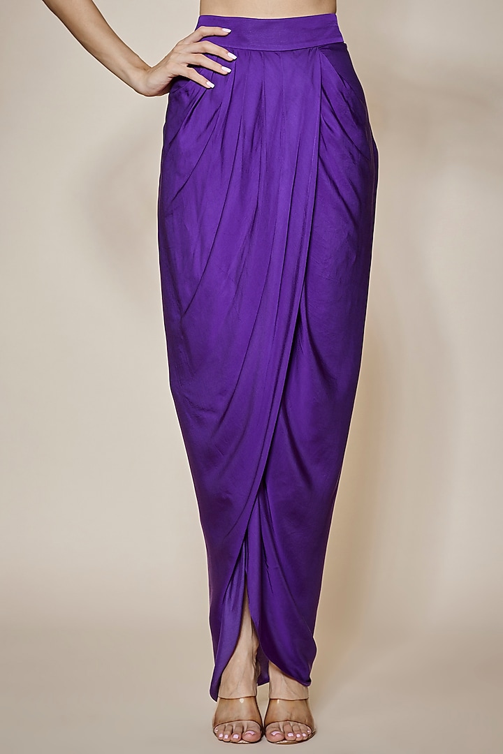 Purple Cotton Satin Dhoti Skirt Set by Kresha Lulla at Pernia's Pop Up Shop